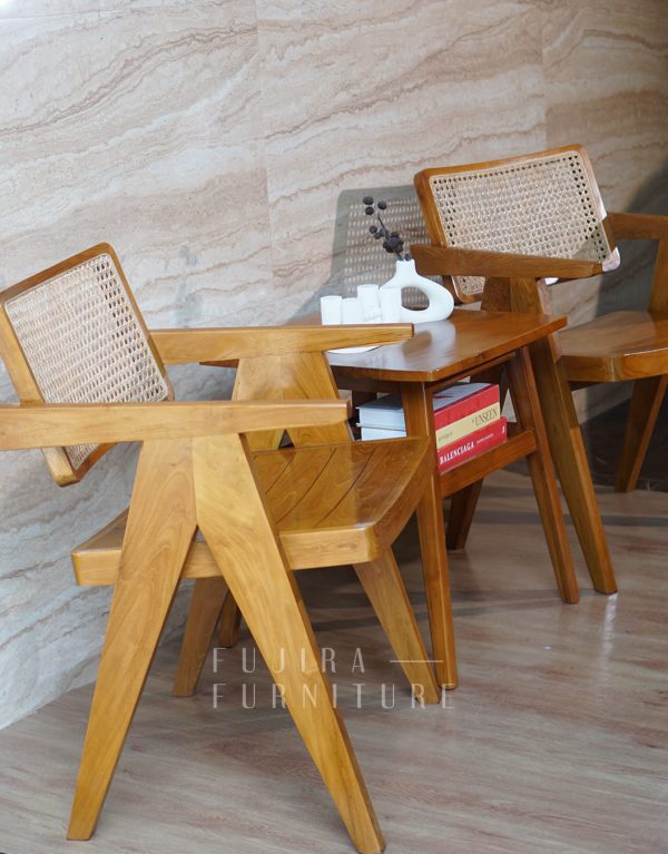 Set Kursi Teras A Set kursi cafe 2 Kursi 1 Meja – Kayu Jati Solid & Rotan Estetik