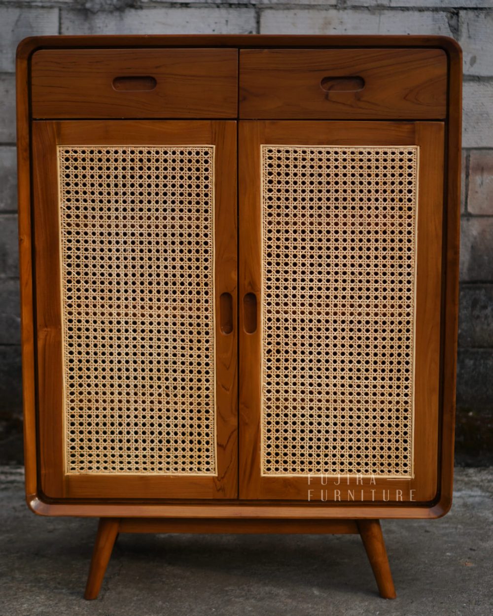 Almari Rotan Minimalis Retro – Kayu Jati Solid dengan 2 Laci, Estetik dan Fungsional - Image 2