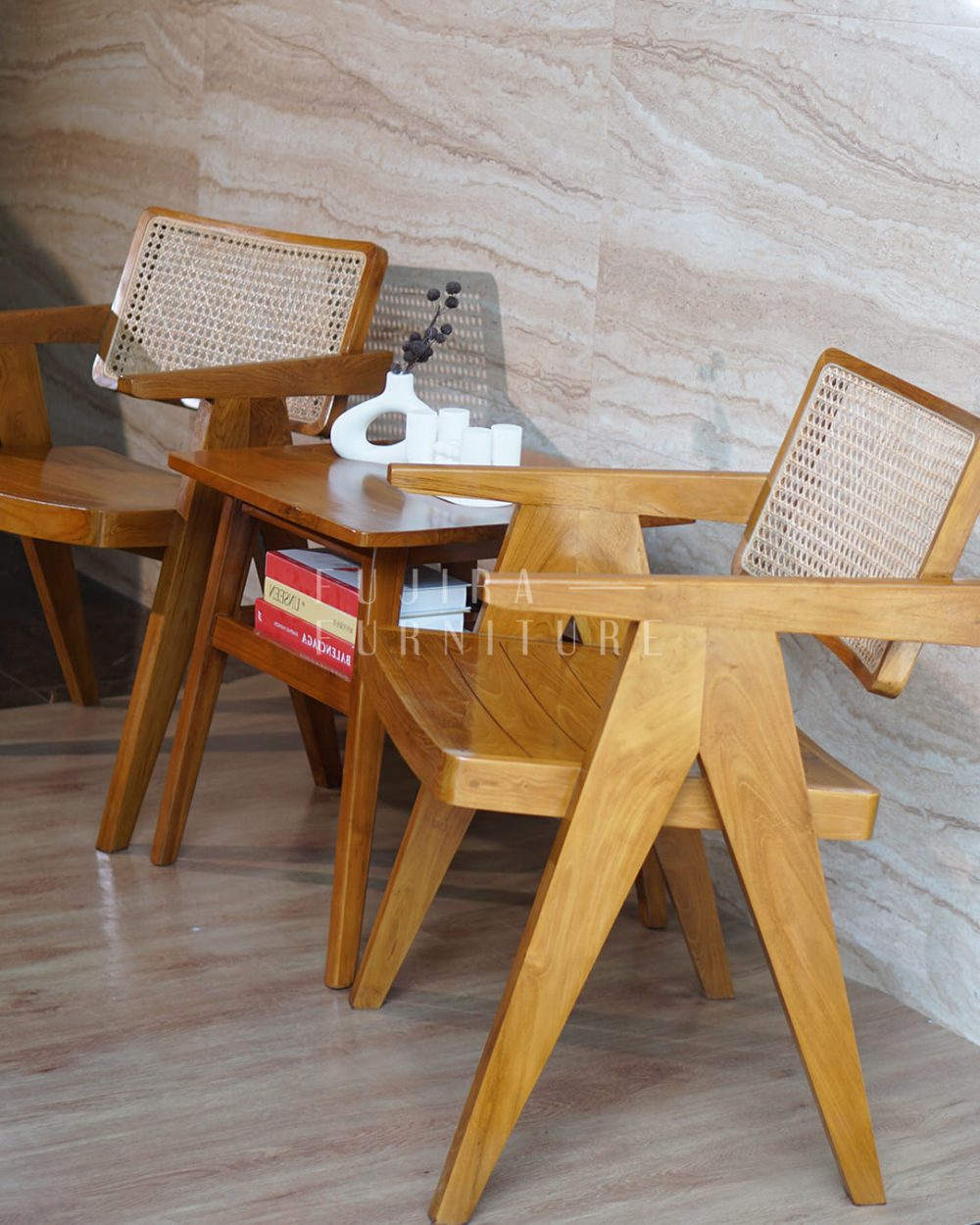 Set Kursi Teras A Set kursi cafe 2 Kursi 1 Meja – Kayu Jati Solid & Rotan Estetik - Image 6