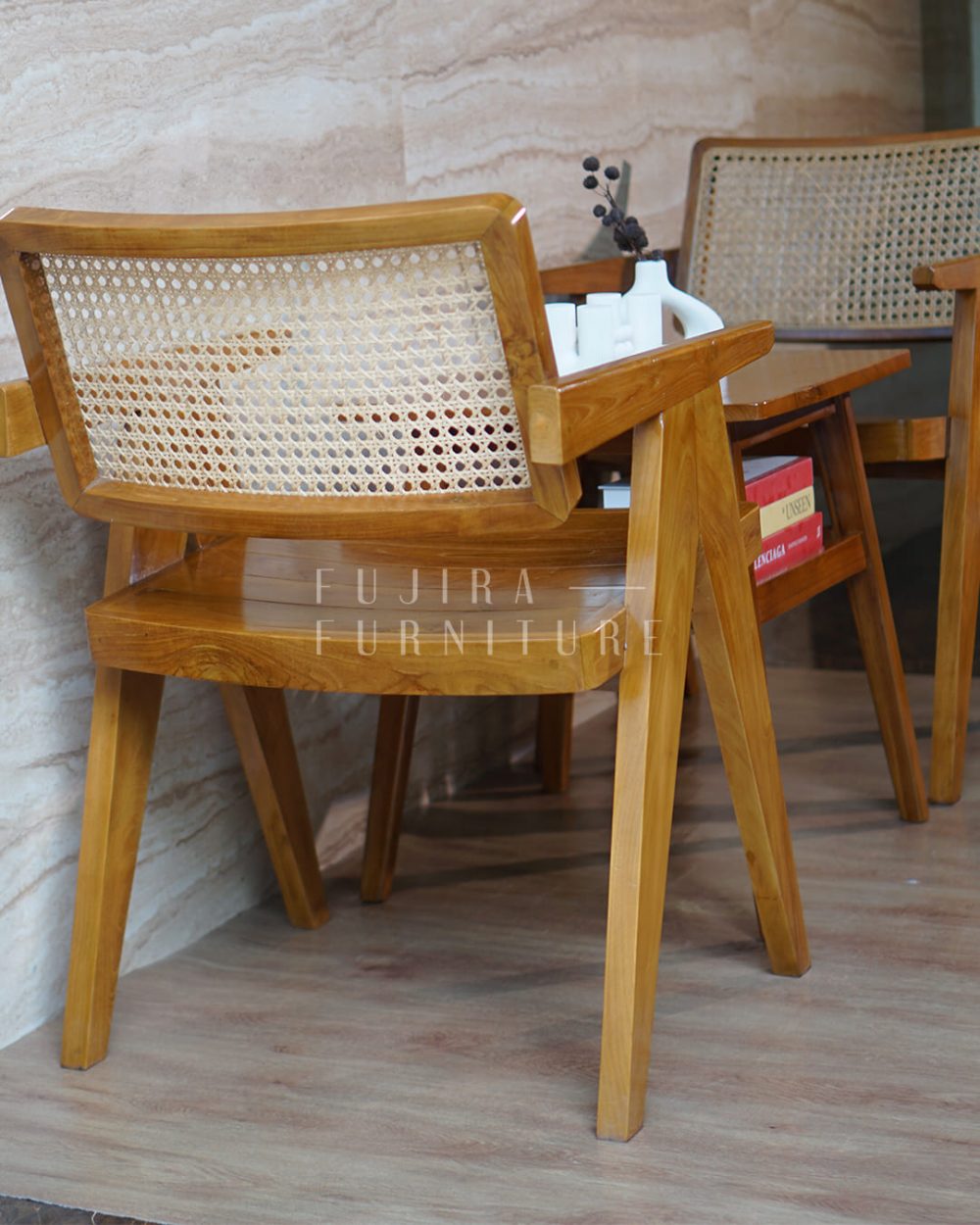 Set Kursi Teras A Set kursi cafe 2 Kursi 1 Meja – Kayu Jati Solid & Rotan Estetik - Image 5