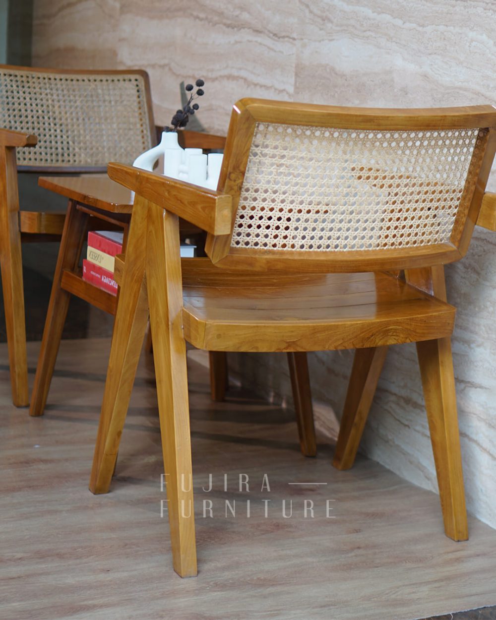 Set Kursi Teras A Set kursi cafe 2 Kursi 1 Meja – Kayu Jati Solid & Rotan Estetik - Image 4