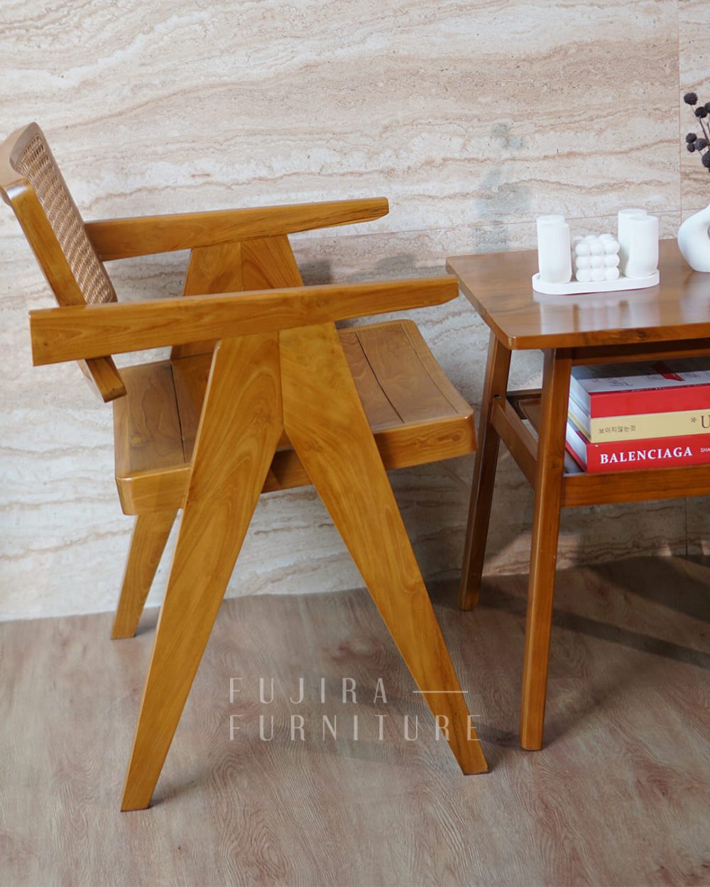 Set Kursi Teras A Set kursi cafe 2 Kursi 1 Meja – Kayu Jati Solid & Rotan Estetik - Image 3