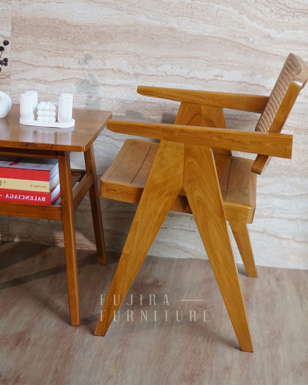 Set Kursi Teras A Set kursi cafe 2 Kursi 1 Meja – Kayu Jati Solid & Rotan Estetik - Image 2