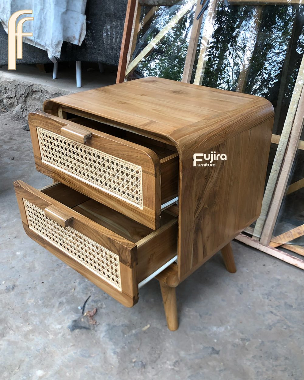 Nakas Minimalis Jati & Rotan – Meja Samping Tempat Tidur / Pajangan Ruang Tamu Handmade - Image 3