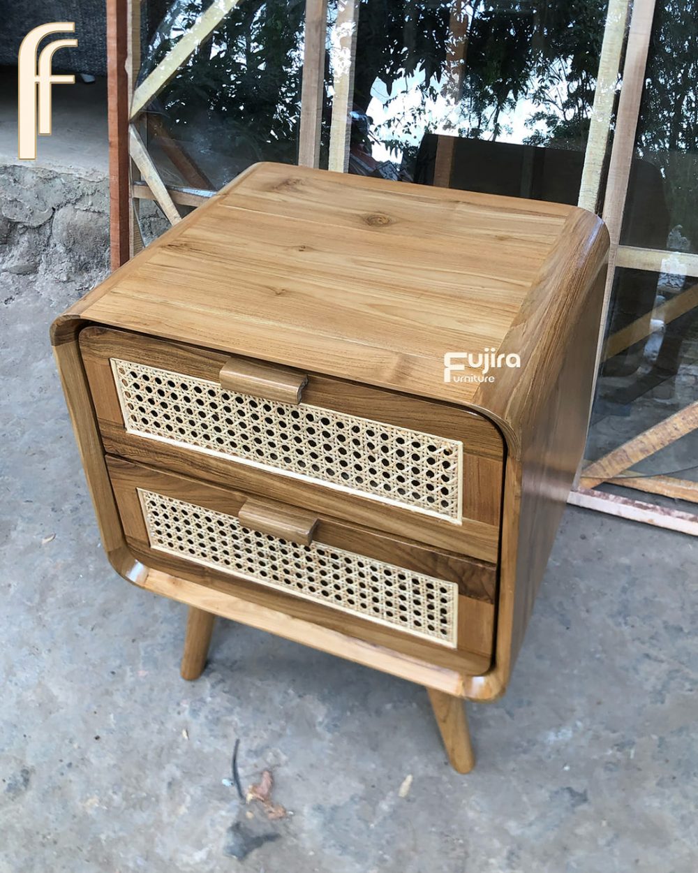 Nakas Minimalis Jati & Rotan – Meja Samping Tempat Tidur / Pajangan Ruang Tamu Handmade - Image 4